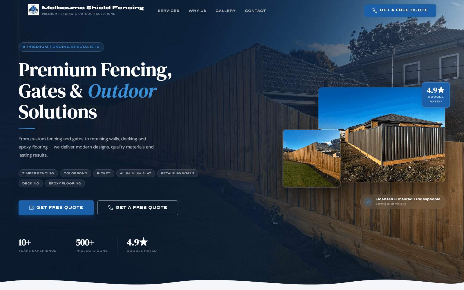 Melbourne Shield Fencing website showcasing fencing and gate services